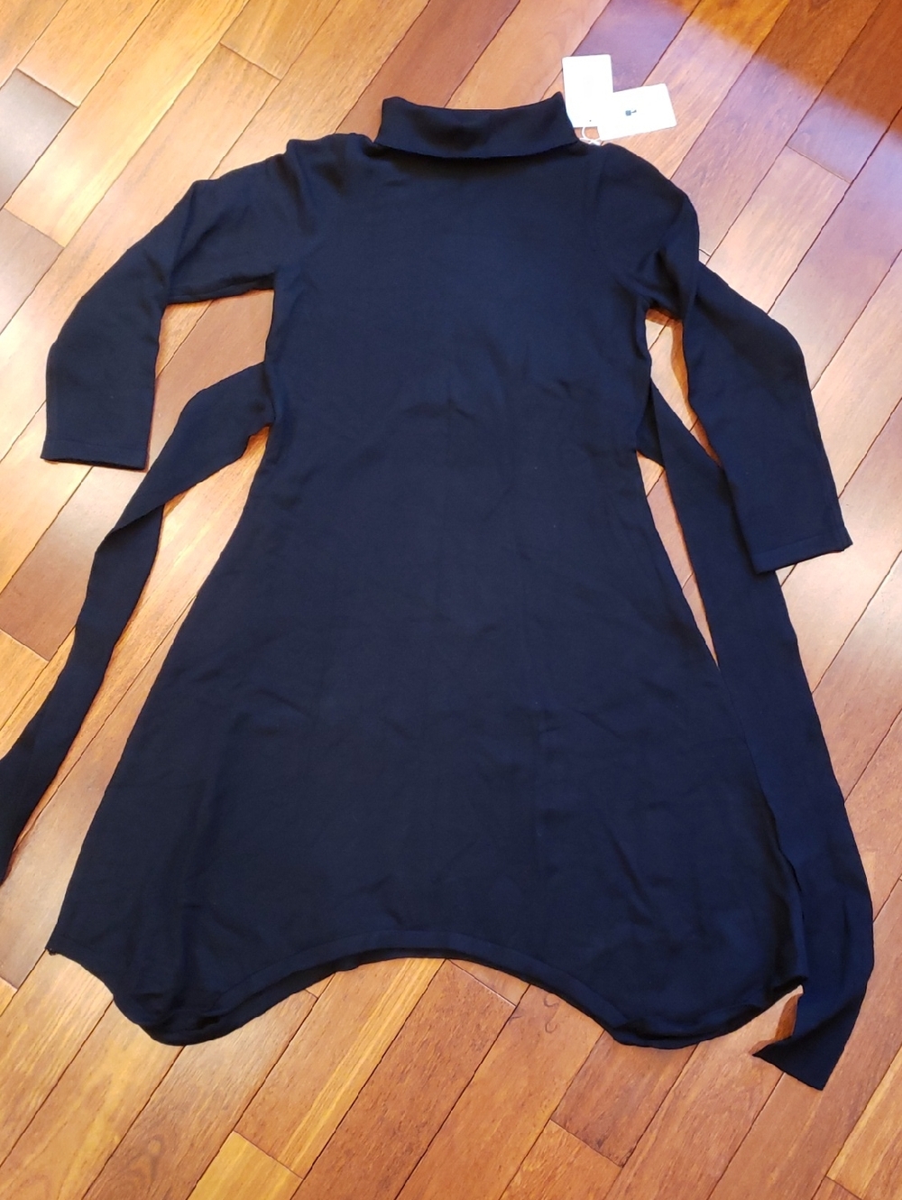 Black Long-Sleeve Turtleneck Dress with Side Ties